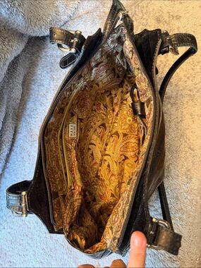 Maxx New York Black Leather Tote with Paisley Gold-Red Lining
